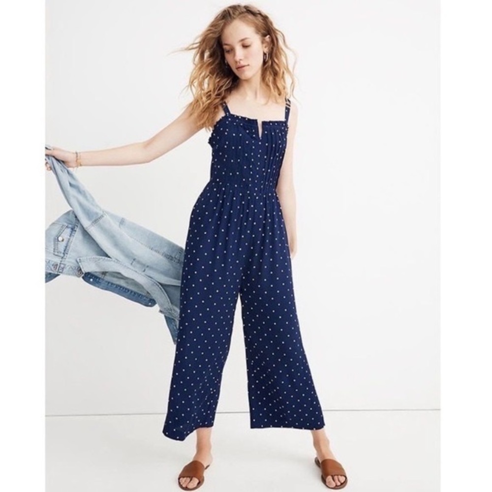 Madewell Pintuck Vintage Look Cami Jumpsuit in Polka Dot